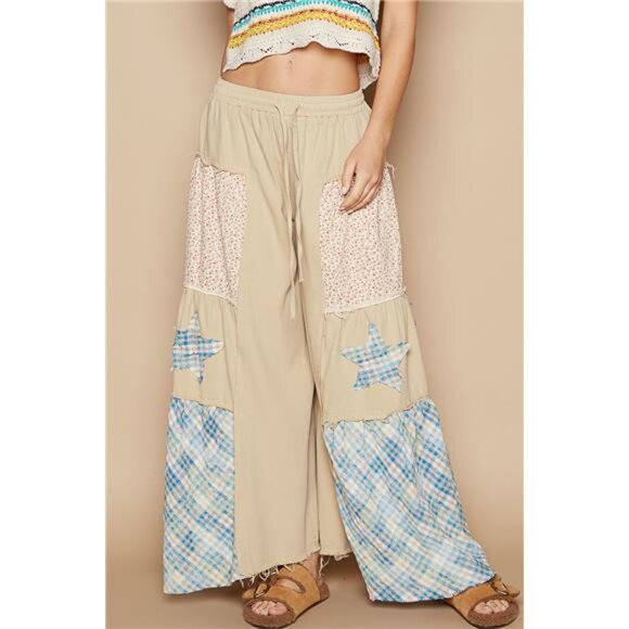 POL Pants - POL Drawstring Star Patch Contrast Wide Leg Pants